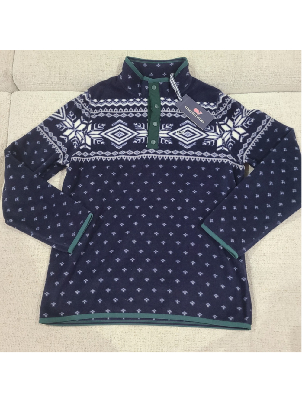 NEW Vineyard Vines Boys Fairisle Fleece Pullover Kids Large Size 16 Quarter Snap